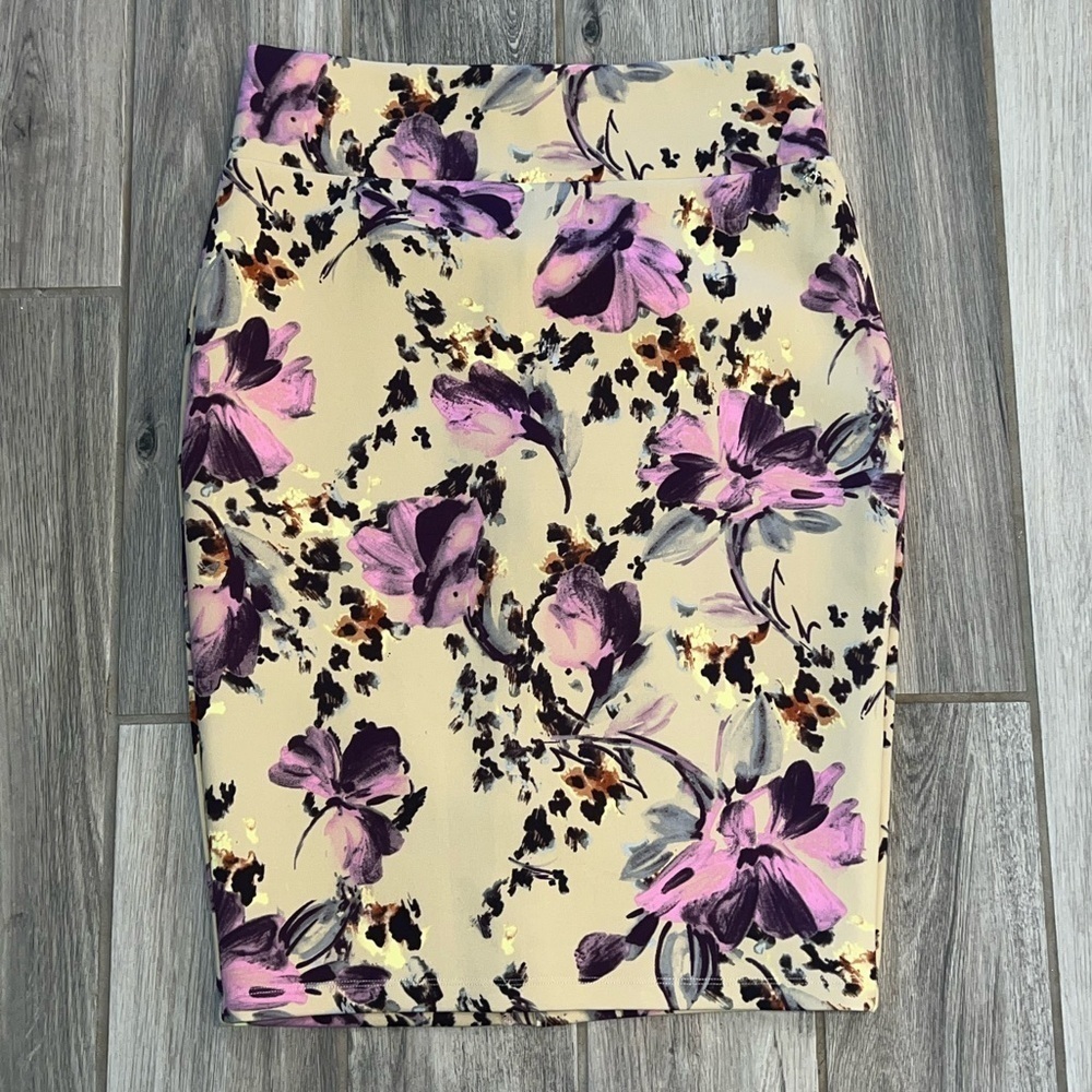 Thalia Sodi Beige Print Midi Skirt Large